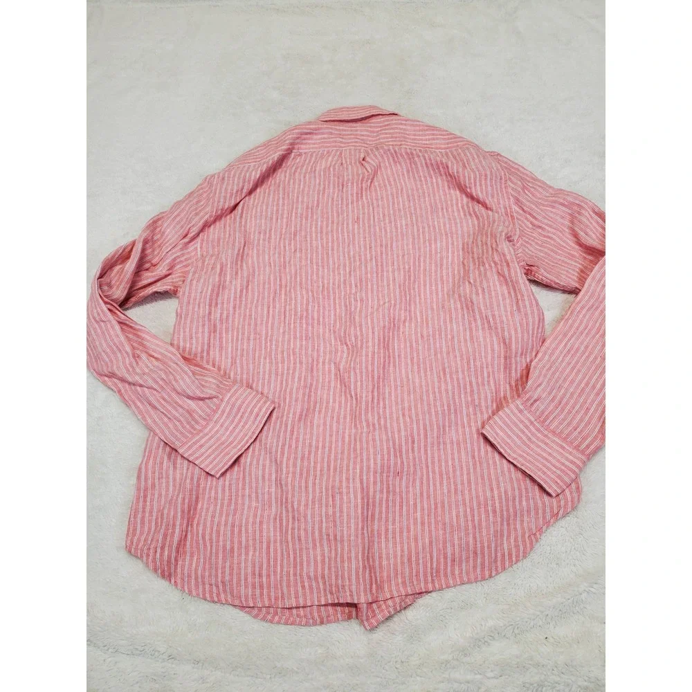 NWT J. Crew Red Striped Irish Linen Button Dress Shirt Men Large Casual Classic